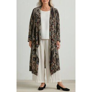 Inoah Cardigan Duster Longline Graffiti Printed Small Open Front Art To Wear